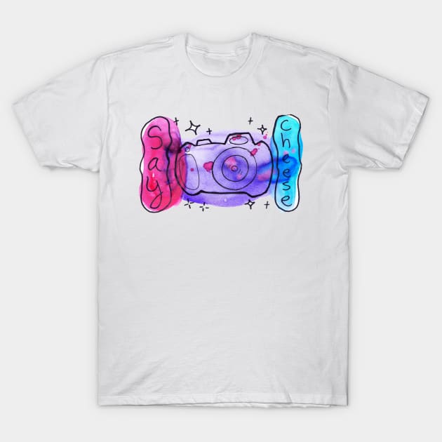 Watercolor Camera Say Cheese T-Shirt by saradaboru